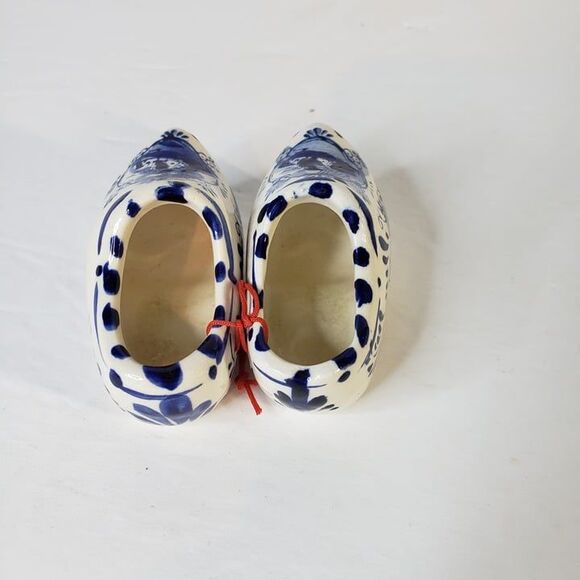 Vintage Blue Delft Ceramic Miniature Holland Clogs Shoes Mini Souvenir - Picture 4 of 9